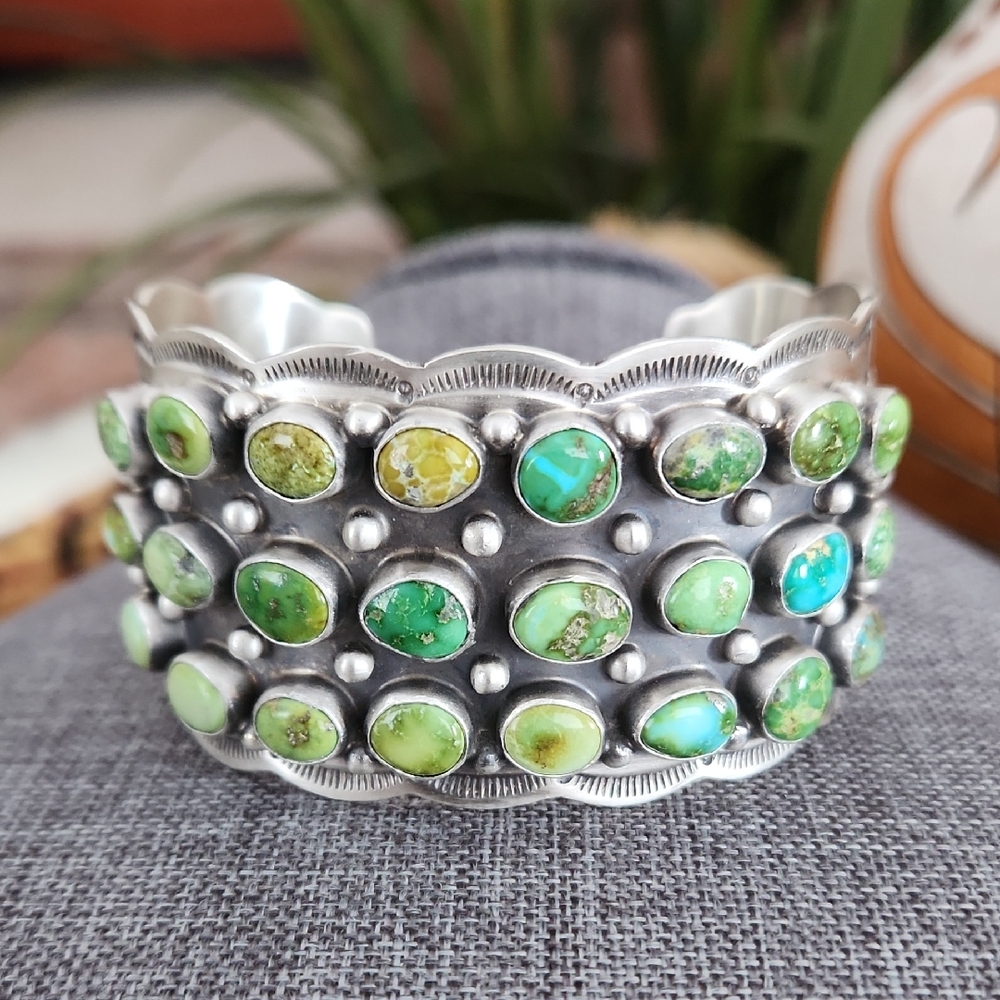 Large NWOT Native American Navajo 24 Turquoise Stone & Sterling Cuff Bracelet💙 - Picture 2 of 16